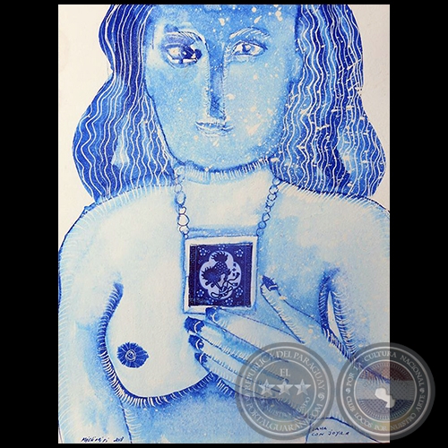 Dama con joya - Serie AZUL dibujo sobre papel de Ricardo Migliorisi - Ao: 2018